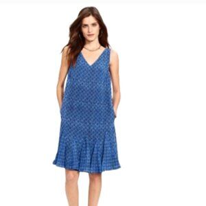 NWT Lauren Ralph Lauren Indigo Sky Blue Dress Sleeveless Shift Ruffle Size 16